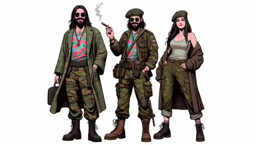 Illustration: three people in military-style outfits