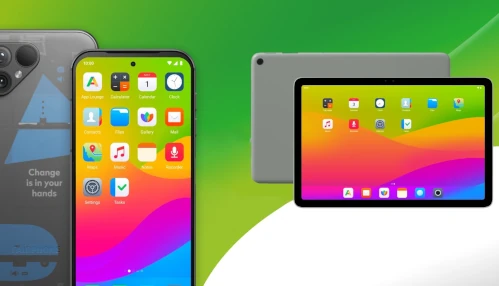 Smartphones und Tablets mit bunten Hintergründen