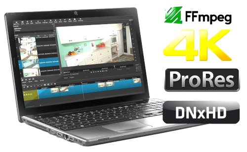 Ordinateur portable avec le logiciel libre Shotcut d'édition vidéo 4K.